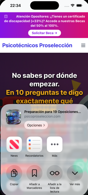 Panel de compartir de Safari con apps y acciones disponibles
