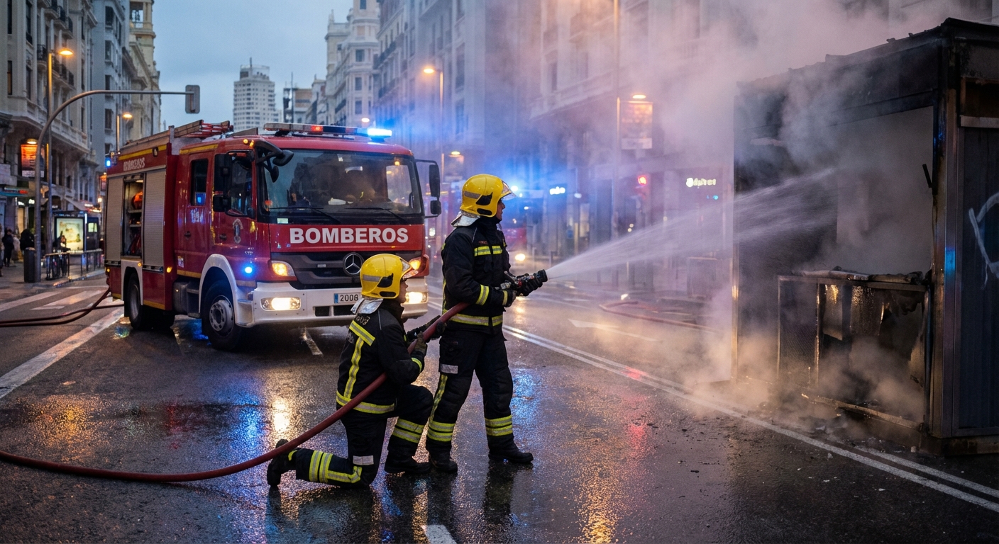 Bomberos españoles en acción con camión de emergencias