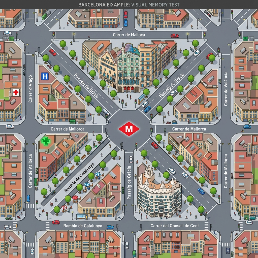 Plano urbano del Eixample de Barcelona - Test memoria visual