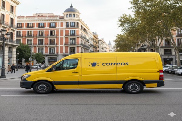 Furgoneta amarilla de Correos realizando reparto