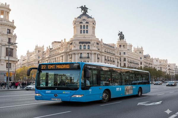 Autobús EMT Madrid azul en servicio urbano